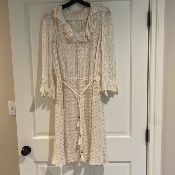 Tory Burch Dresses & Skirts - Tory Burch silk ivory dress with gold metallic